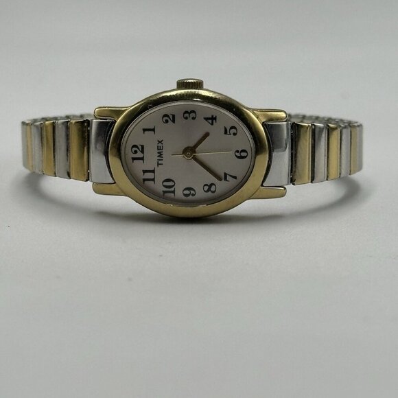 3/$30 Timex Cavatina Watch Women Silver/ Gold Oval Stretch Band Working 5.5" - Picture 4 of 11